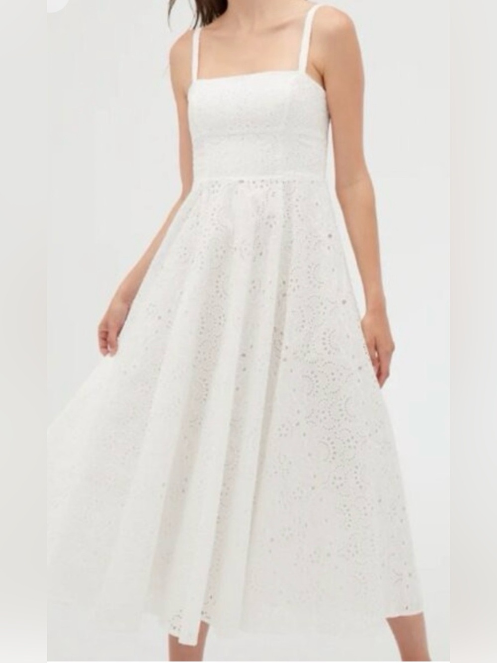 Hill House Margot White Eyelet Maxi Dress with Spaghetti Straps